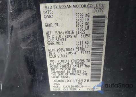 2012 Nissan Frontier S z USA, uszkodzony, nr VIN 1N6AD0ER5CC474526